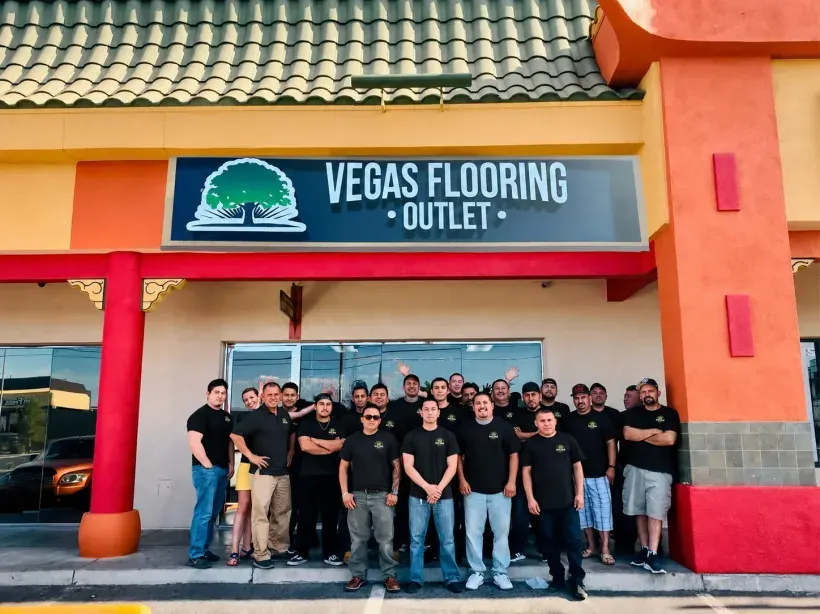 The Vegas Flooring Outlet team outside the Spring Mountain Rd showroom