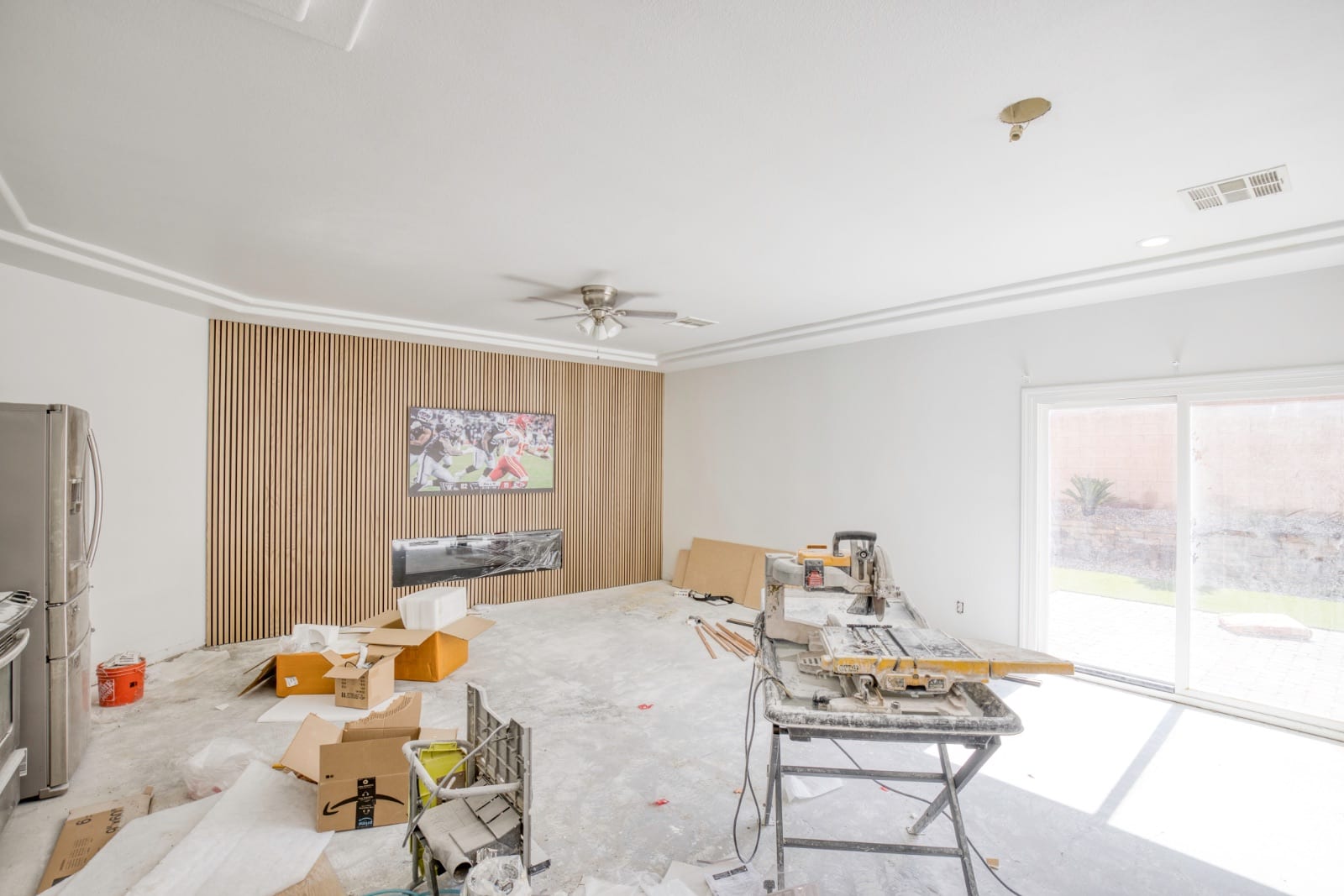 Living room during vinyl plank flooring installation