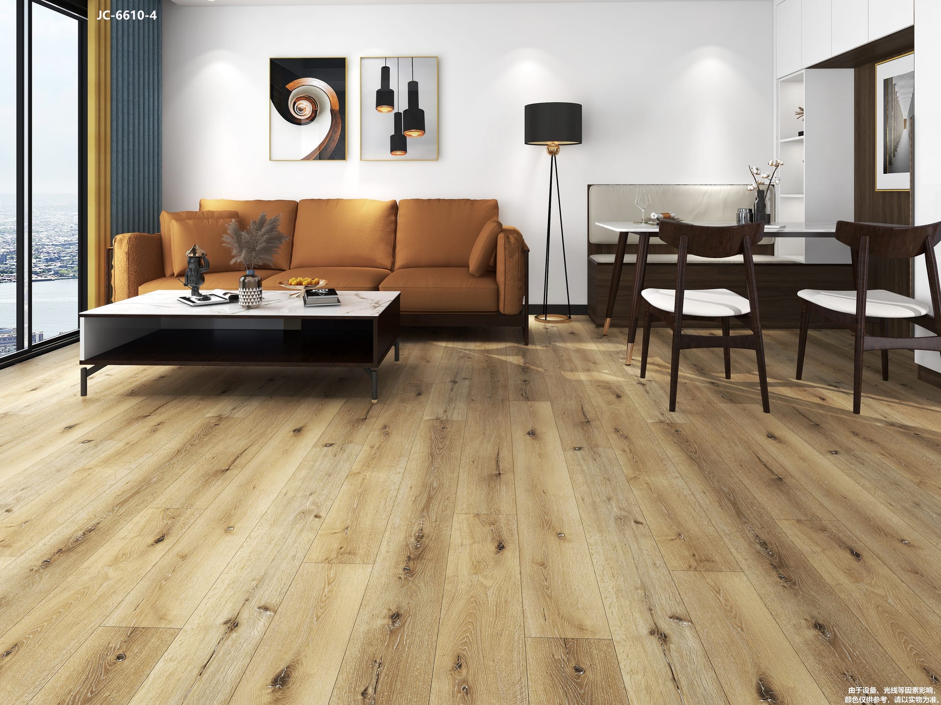 Flooring sample boards in a room scene