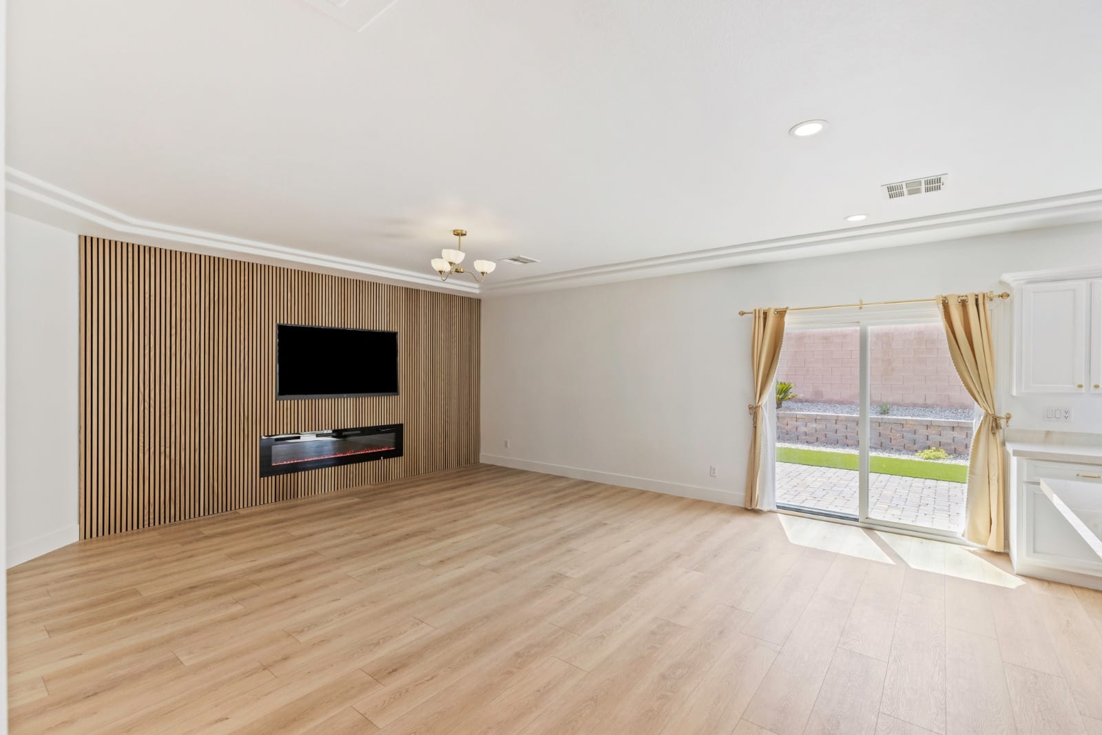 Living room after vinyl plank flooring installation