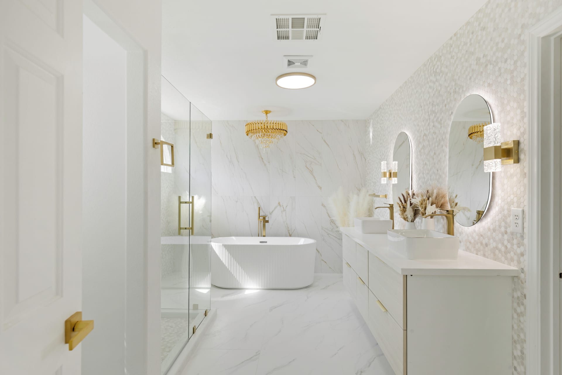 Bathroom after marble-look tile installation