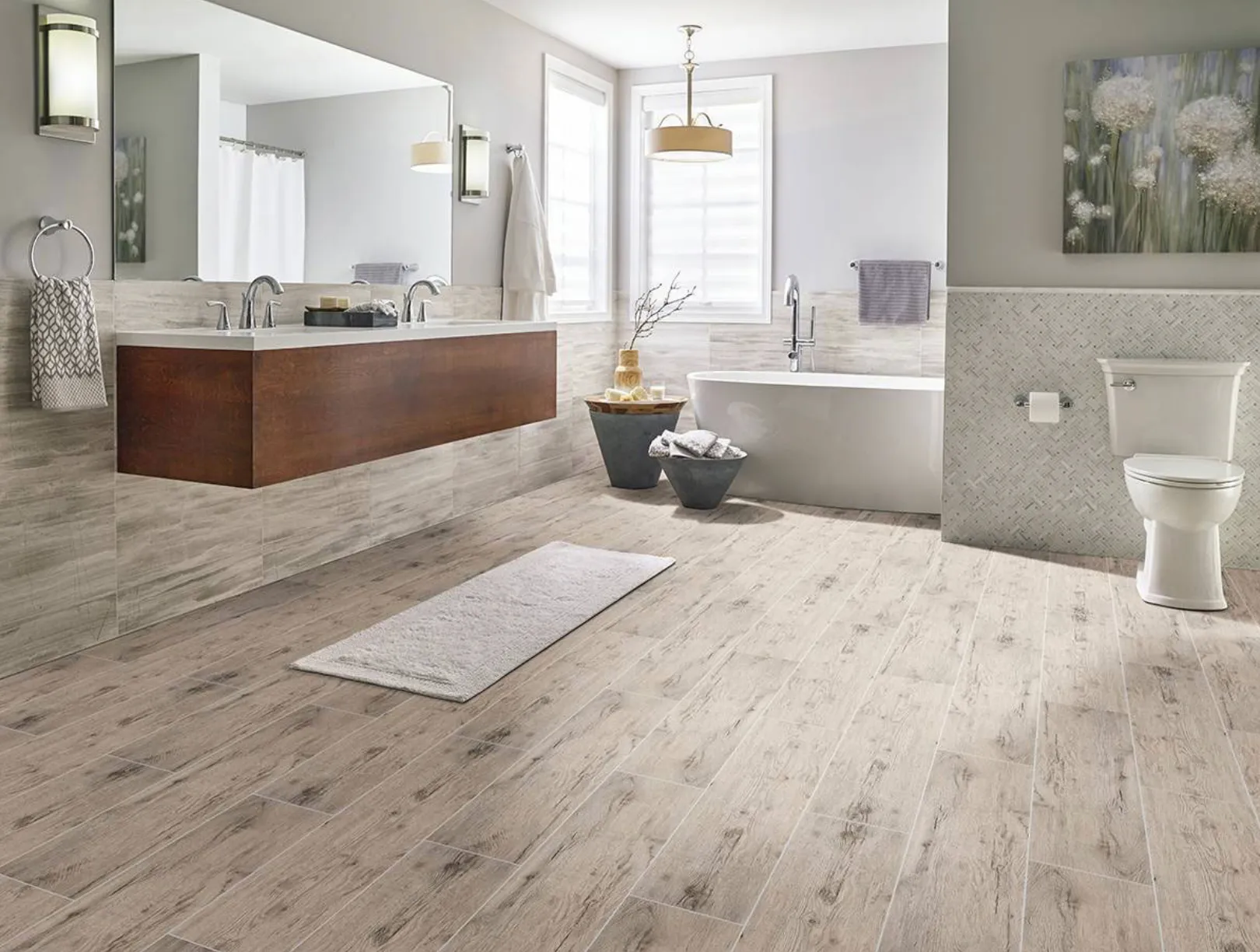 Celeste tile installed in a bathroom