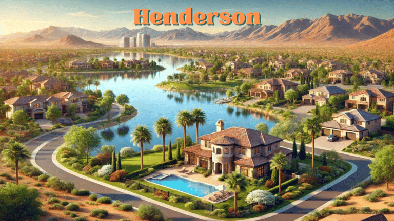 Scenic View Of Luxury Homes In Henderson, Nv, Showcasing Beautiful Landscapes, A Picturesque Lake, And Elegant Residences, Emphasizing The Appeal Of Carpet Flooring In Upscale Residential Areas.